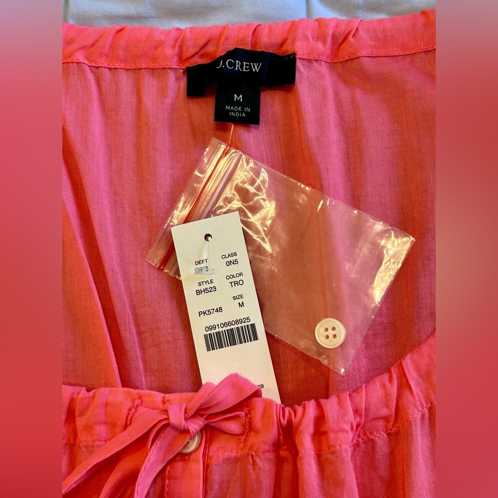 NWT J Crew SZ M Cotton Voile Pink Tiered Button-down Beach Dress - SO cute! - Picture 7 of 9